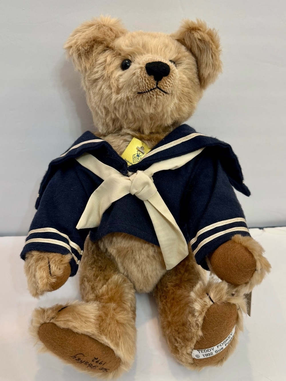 VTG 1992 Teddy Foskey 100% Mohair Jointed Bear Signed by Sue E Foskey w Tags